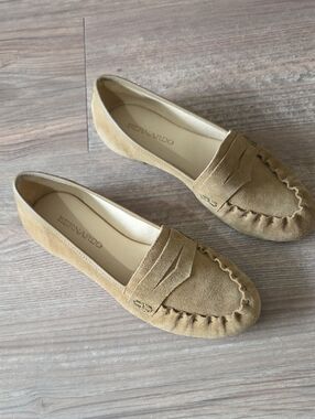 Bernardo Suede Penny Loafers in Tan
